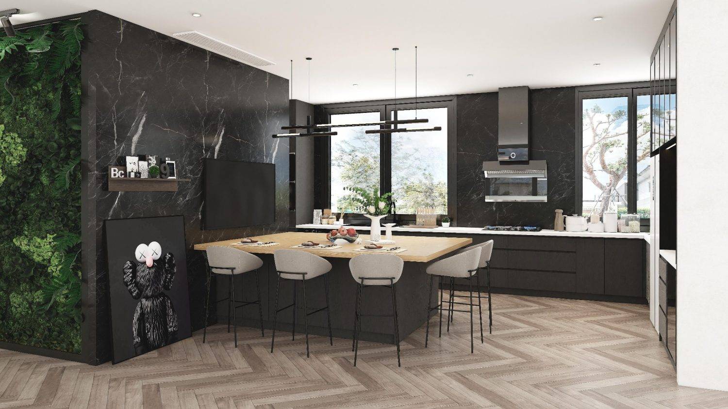 Luxury kitchen with marble countertops showing custom kitchen cabinet cost