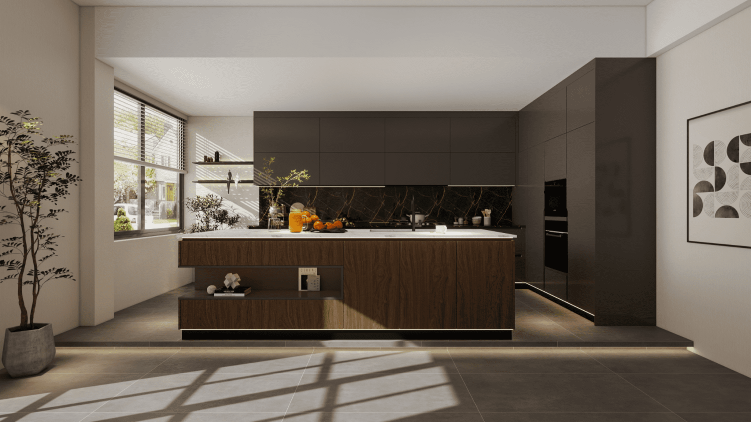 Adopt deep color tones luxury kitchen cabinet