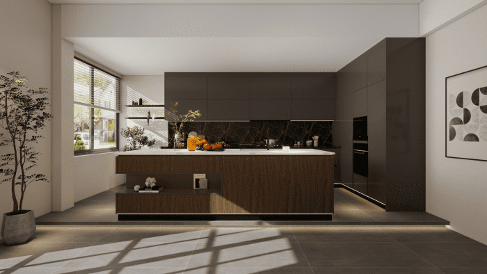 Adopt deep color tones luxury kitchen cabinet