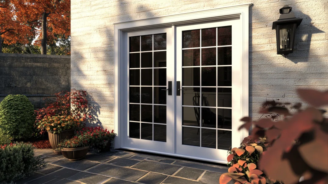 white aluminum double-white-french-door-with-grids