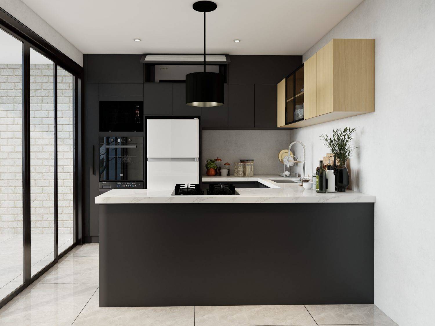 grey wooden kitchen cabinets with easy clean finishing
