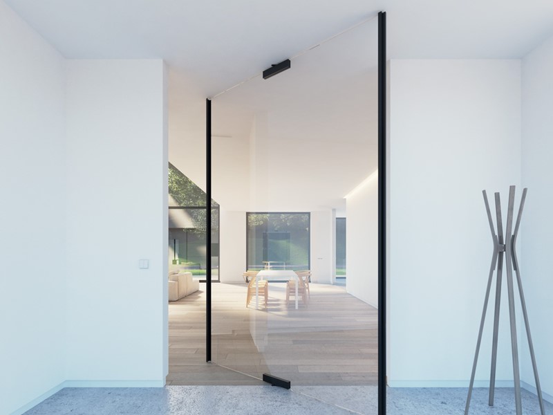interioe-glass-center-pivot-door design