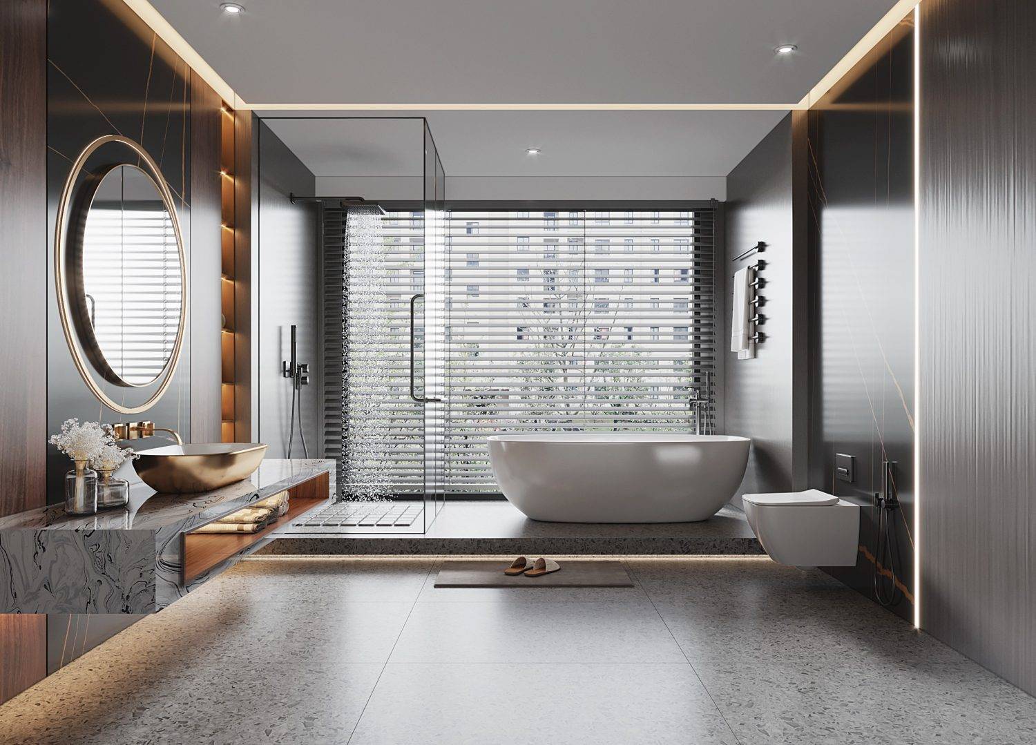 luxury bathroom cabinet with quartz