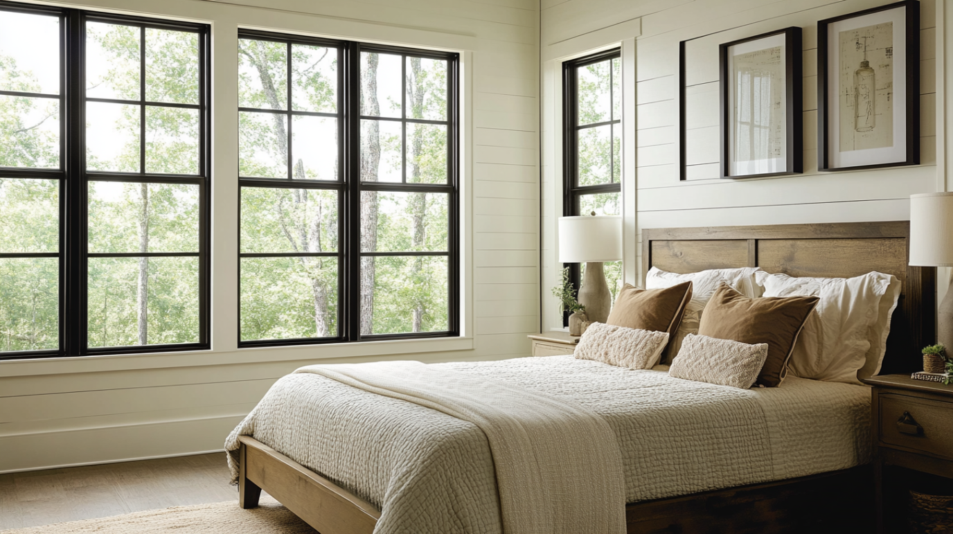 modern aluminum double hung window in the bedroom