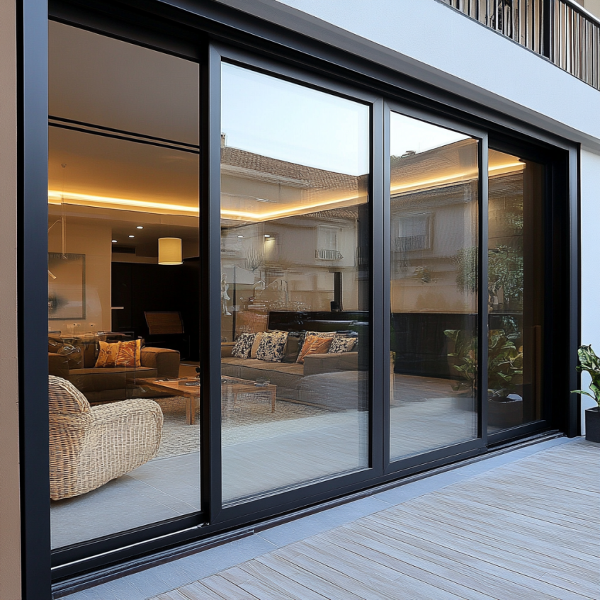 modern black aluminum-framed slider door