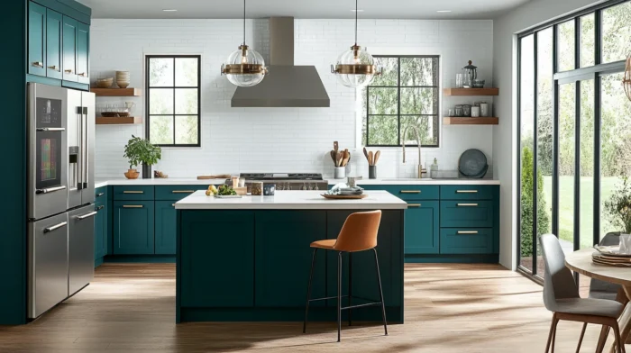modern teal kitchen