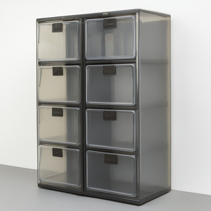 Plastic file cabinets with multiple transparent drawers for organization
