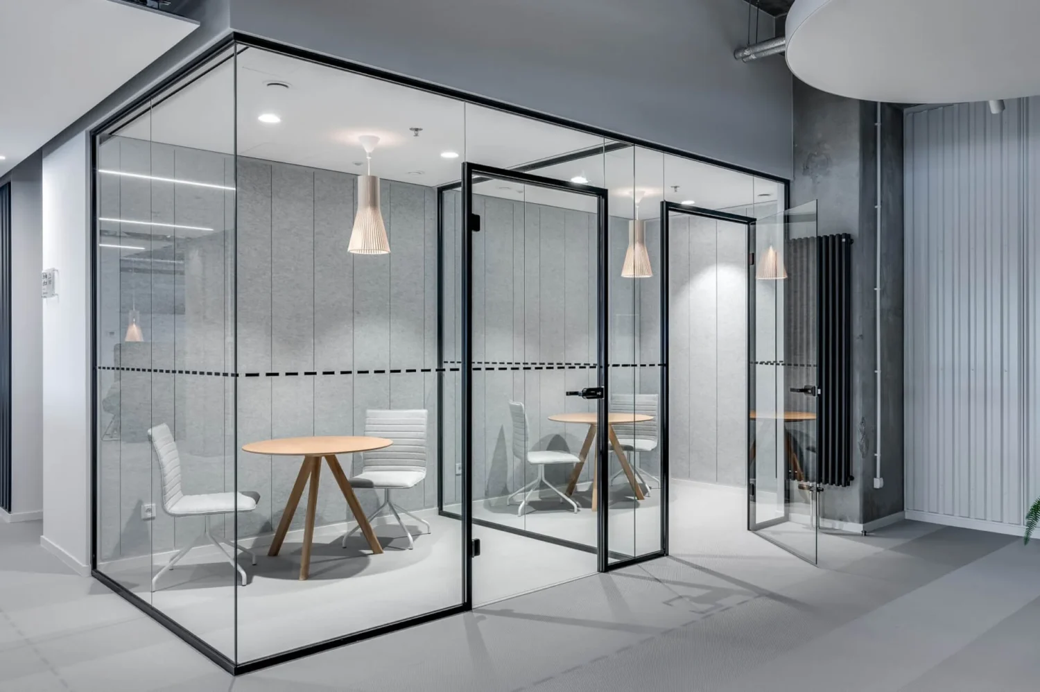 slim aluminum framed swinging doors with glass design