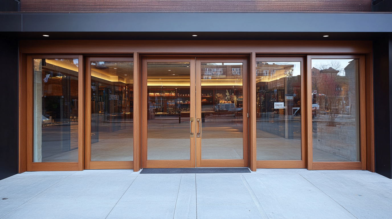 Top 9 Factors to Consider When Buying Storefront Doors for Your Business 1 wooden-Storefront-Door design with glass