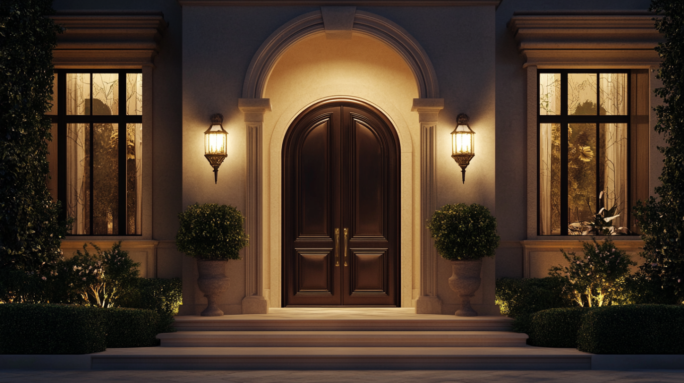 wooden-arched-door design-with-sidelights