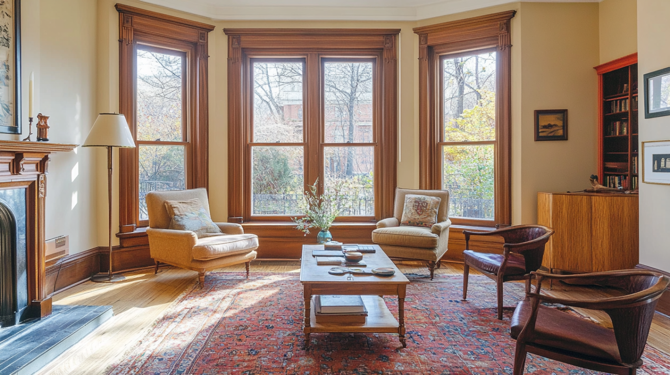 wood double hung window in the living room