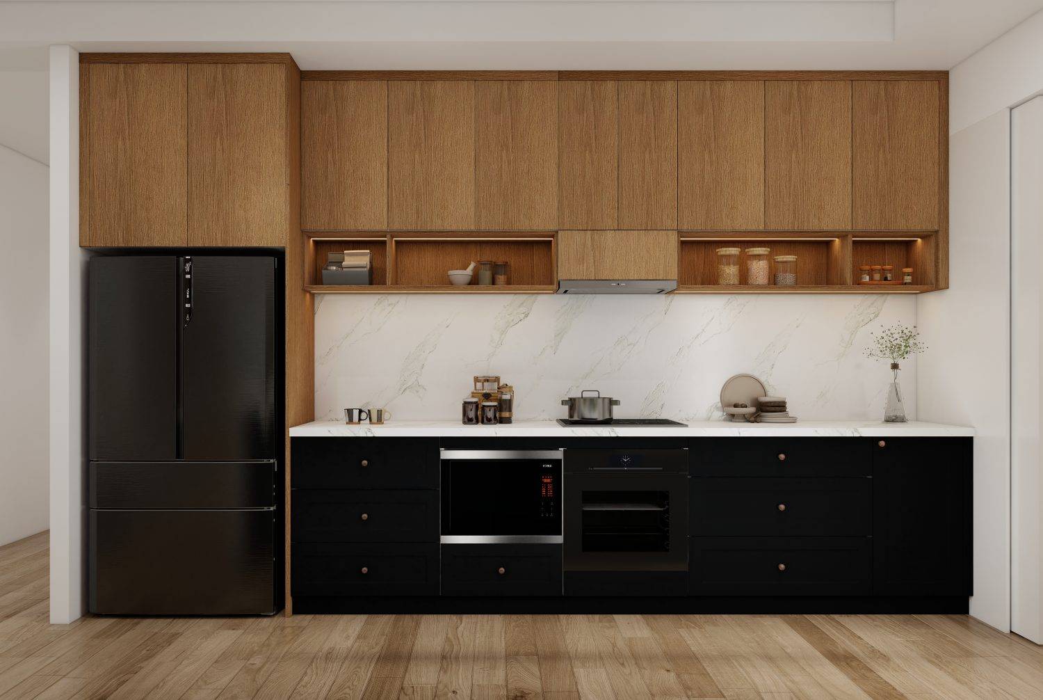 wooden kitchen cabinets two tone wooden kitchen cabinets in wood grainin and black color