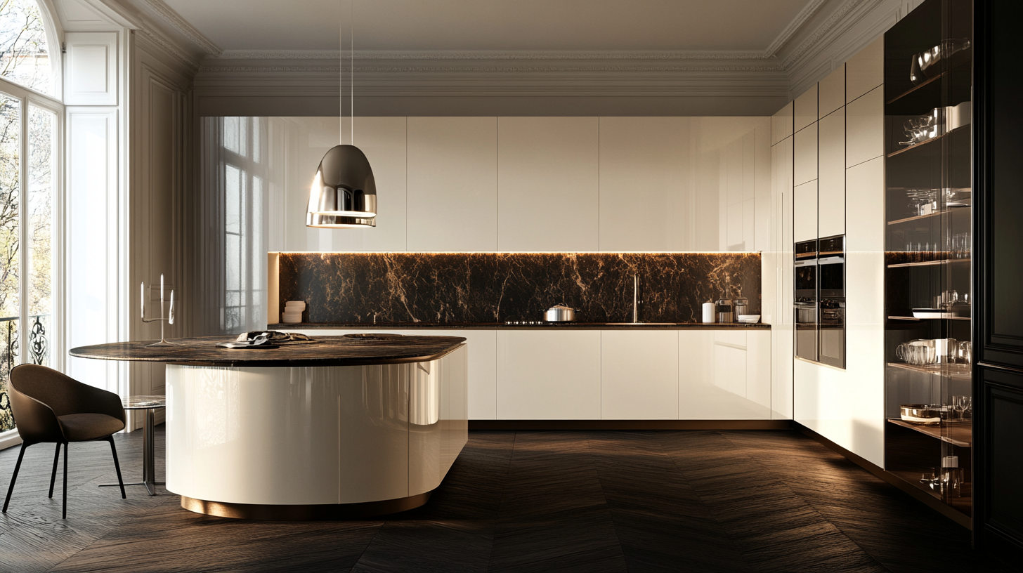 Luxury Ivory Kitchen with Dark Stone Countertops