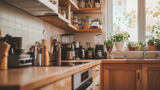 Close-up of beautifully rustic hickory kitchen cabinets highlighting natural texture.