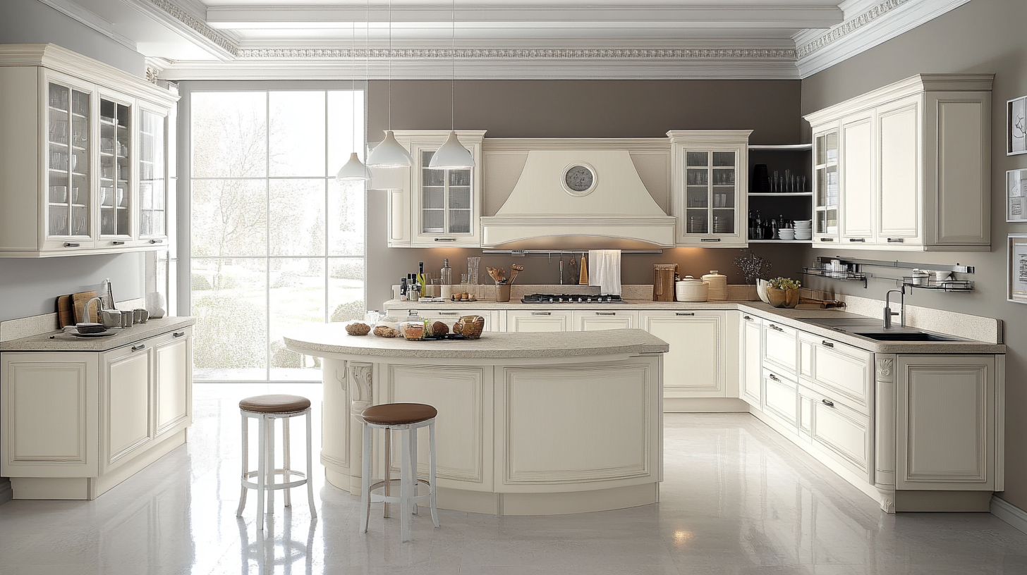 Spacious Ivory Kitchen with Elegant Island and Natural Light