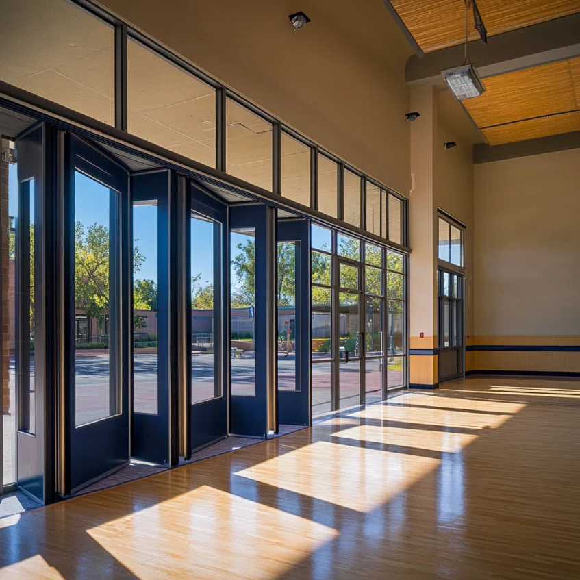 black-aluminum-fold-doors in the school