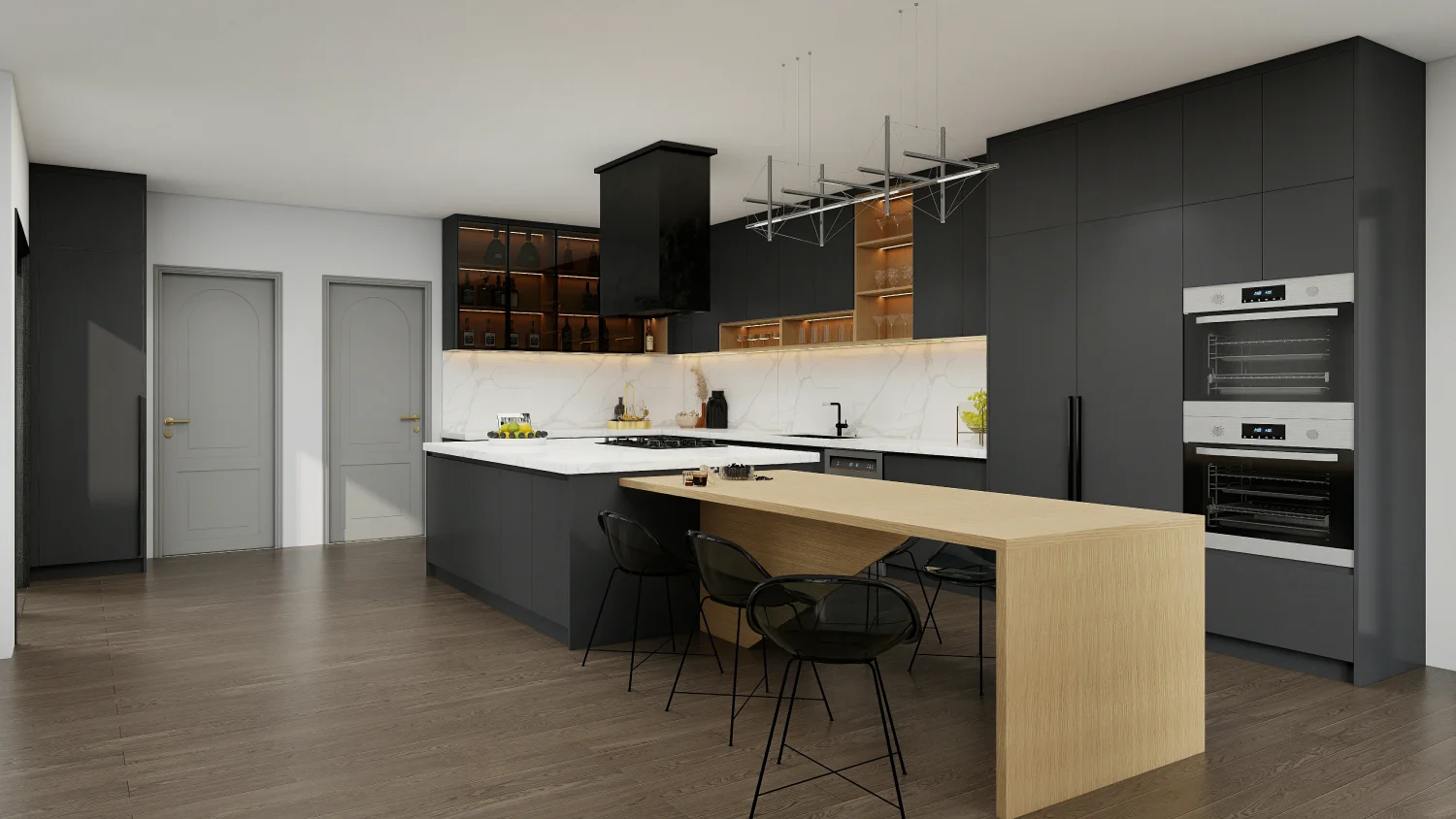 Exploring Kitchen Cabinet Design Trends in Malaysia 6 Custom kitchen cabinet design with sleek matte black and wood finishes