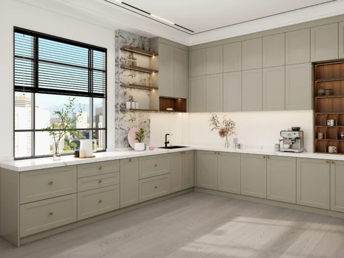 Elegant kitchen with shaker style cabinet doors and simple, timeless design.