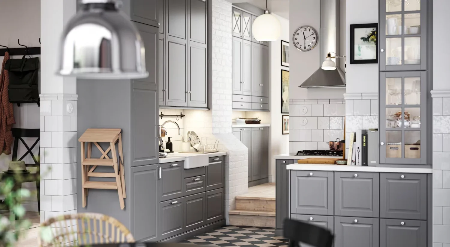 IKEA kitchen cabinets in a modern kitchen with stylish grey cabinetry, limited customization options.