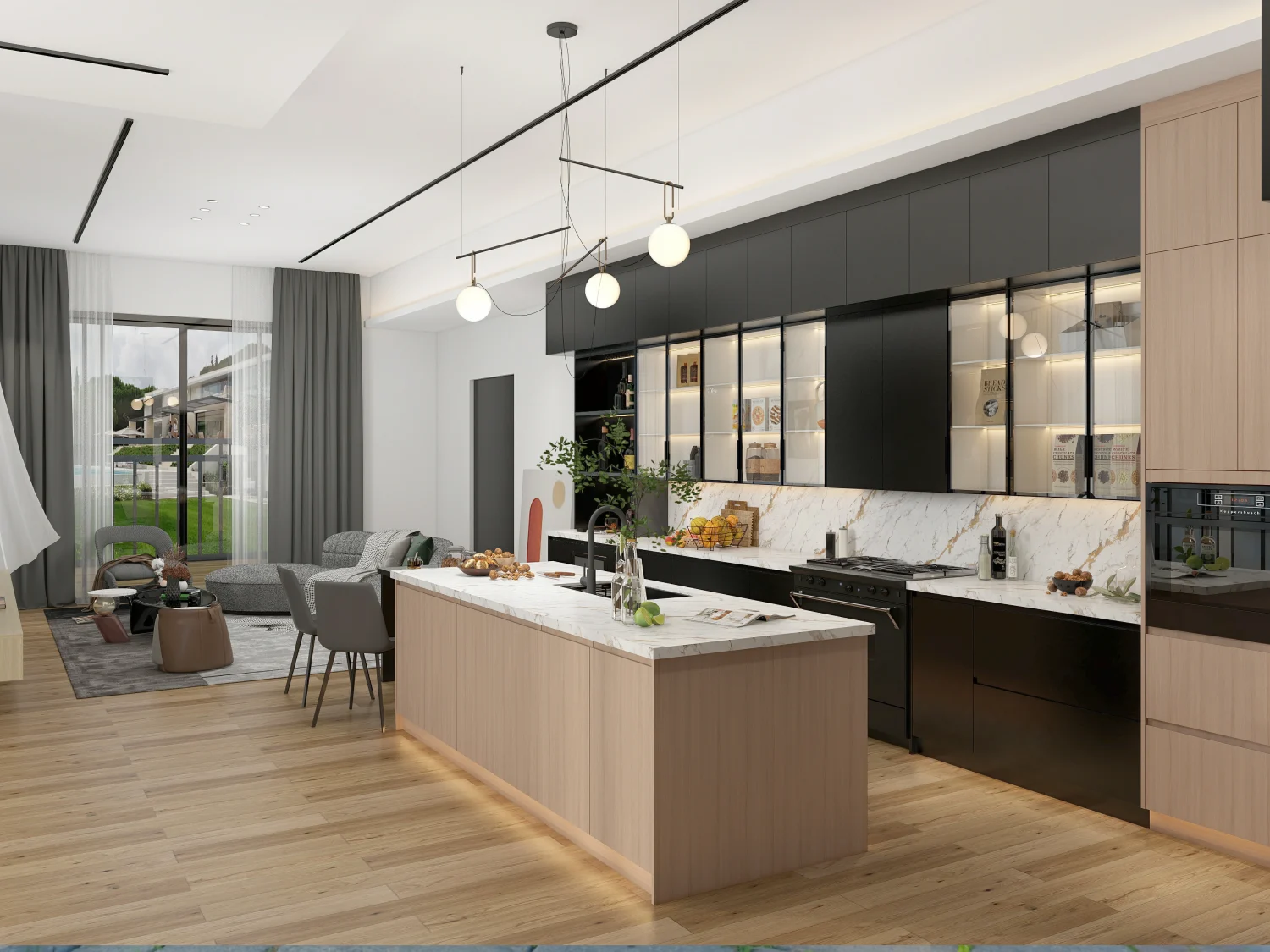 Exploring Kitchen Cabinet Design Trends in Malaysia 3 Mixed materials kitchen cabinet design with wood, metal, and glass