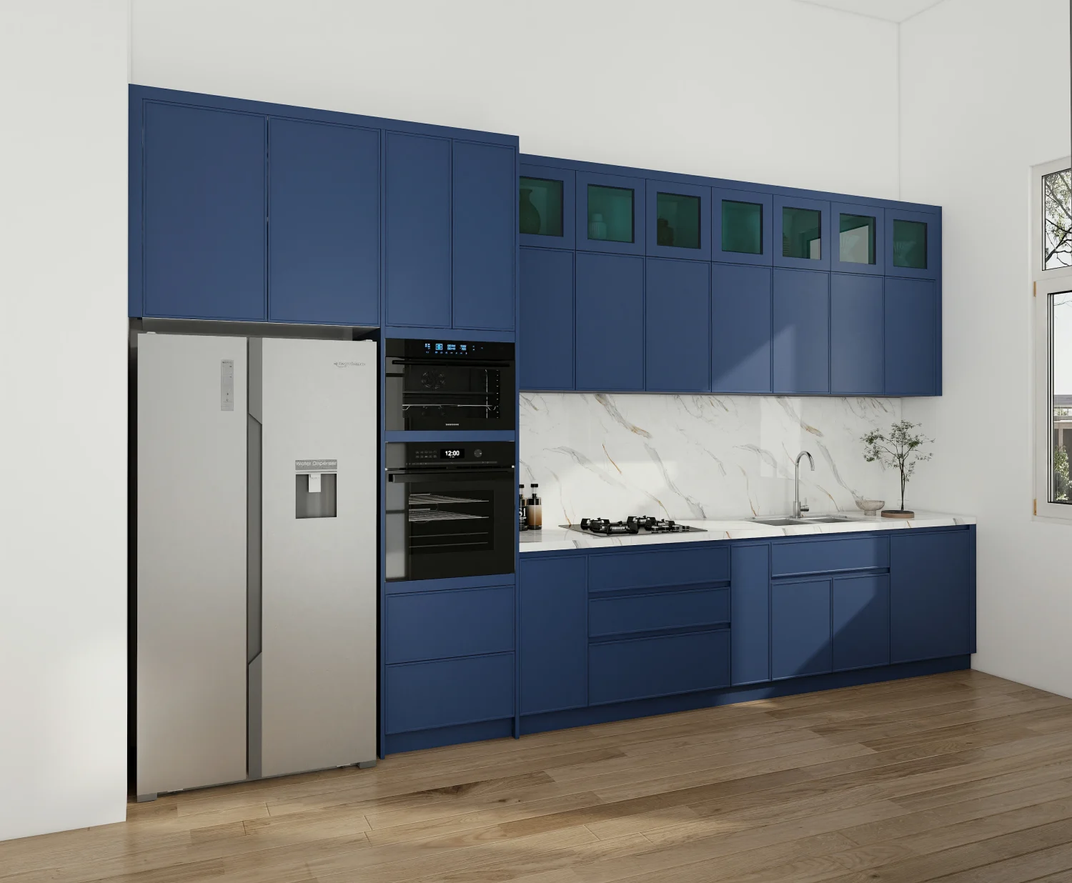 Latest blue kitchen cabinets design ideas 10 Modern blue kitchen cabinets with marble backsplash, minimalist design