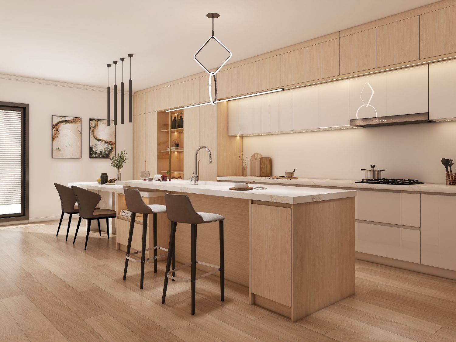 Sleek, minimalist frameless cabinets in a modern home interior.