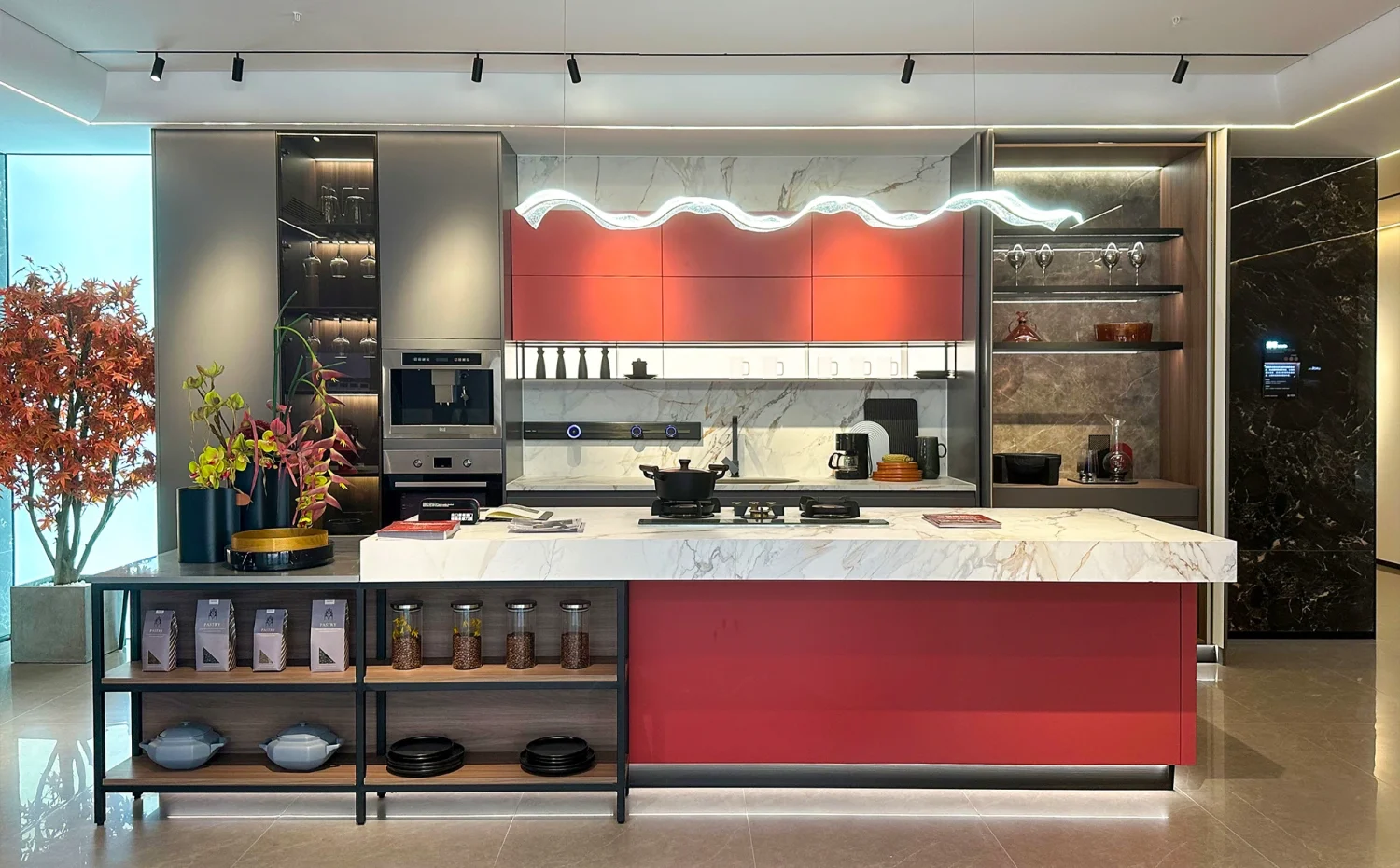 Smart kitchen cabinet design with built-in charging and motion-activated lights