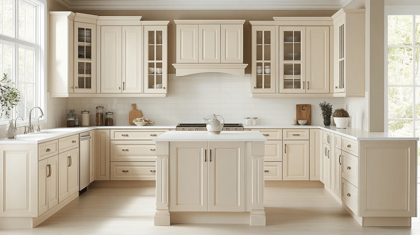 Subway tiles backsplash complementing shaker cabinet doors in a kitchen
