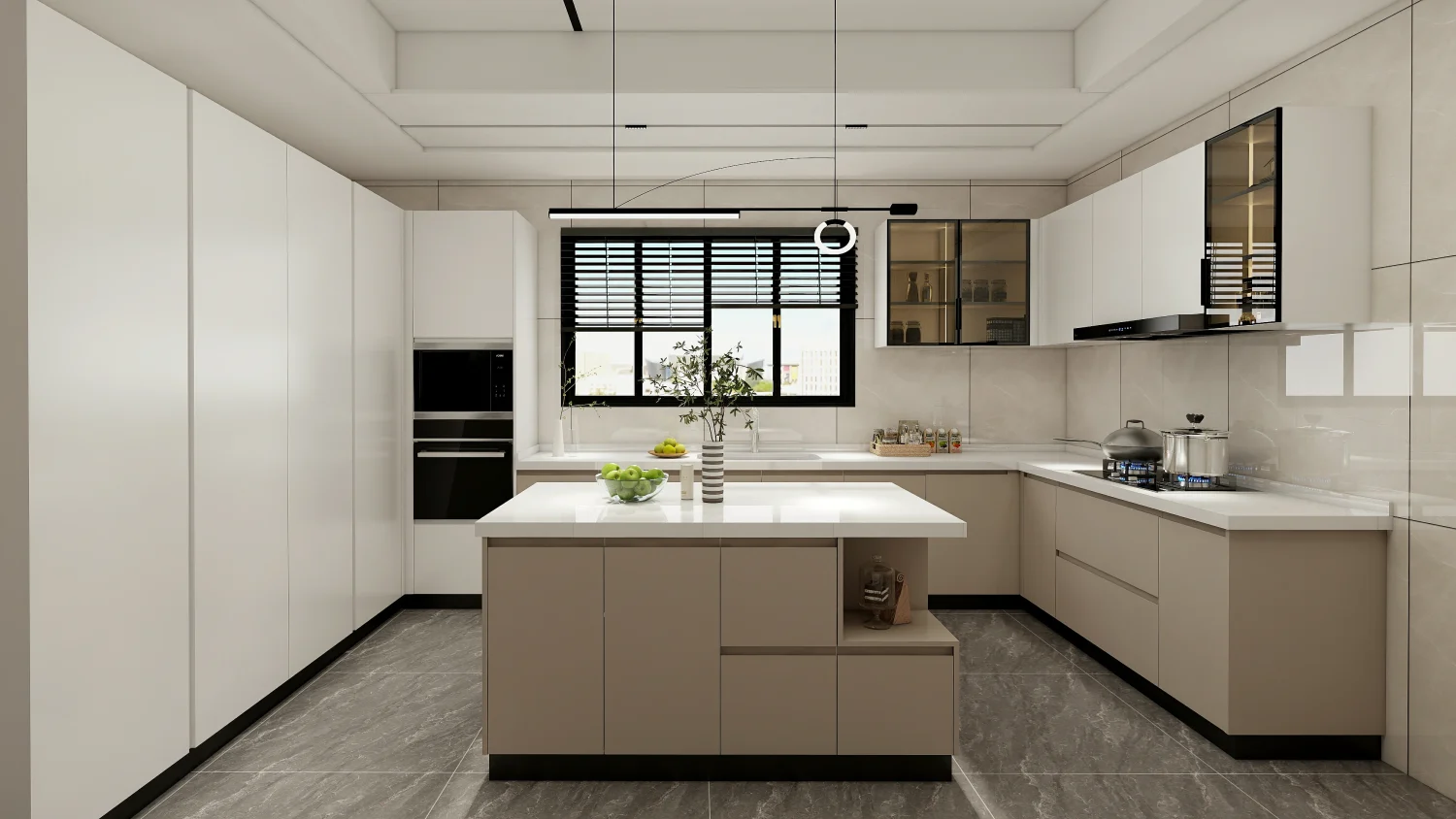 What Are the Pros and Cons of Taupe Kitchen Cabinets? 6 taupe kitchen cabinets paired with white accents and modern elements