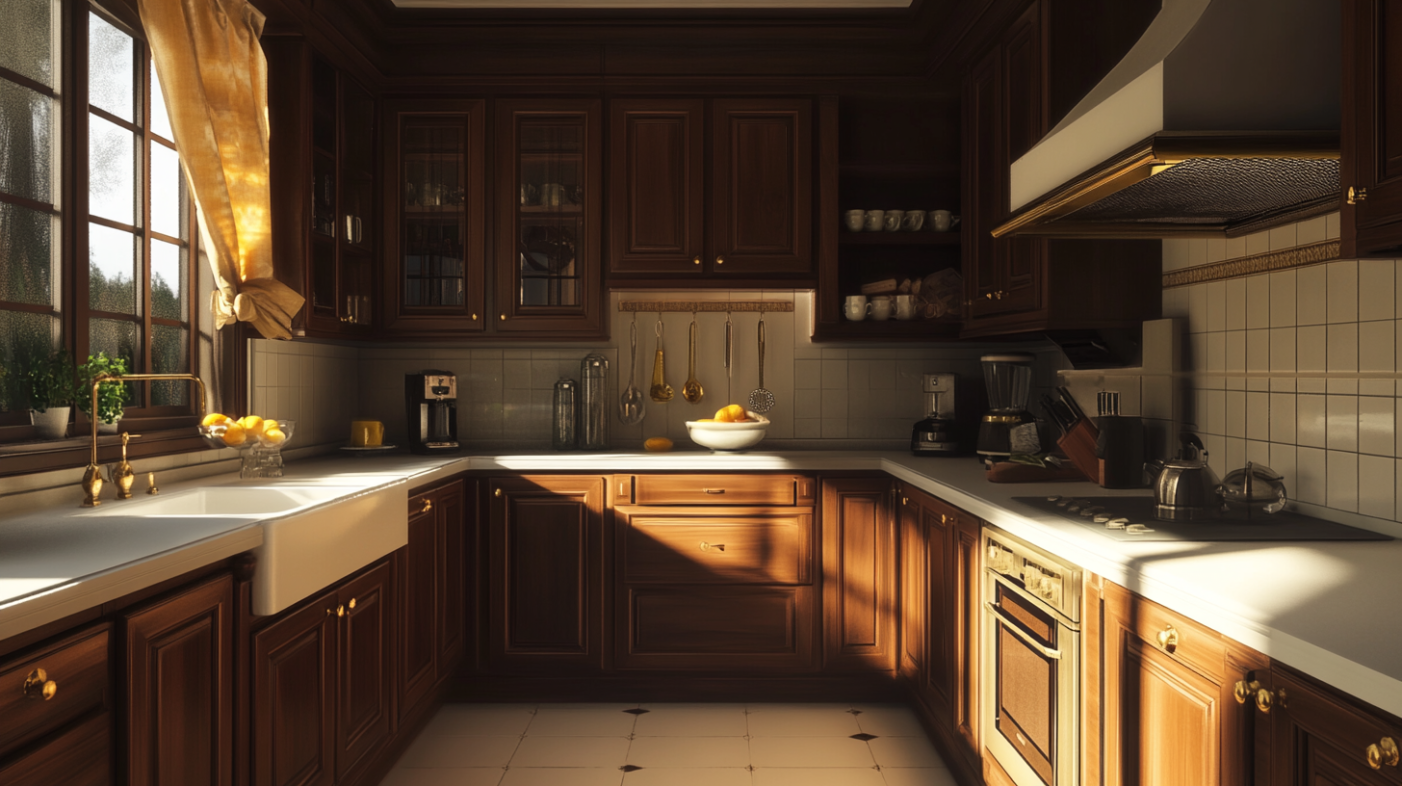 Traditional kitchen with white quartz kitchen countertops