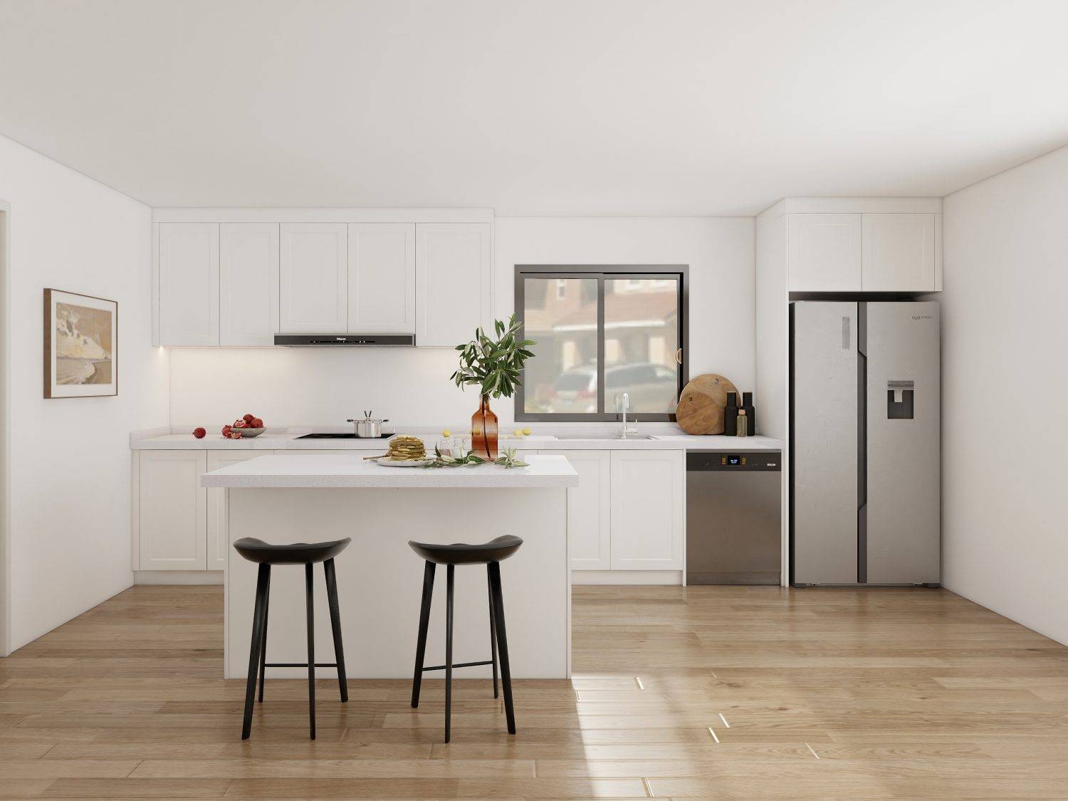 white shaker cabinet doors Modern kitchen with white shaker cabinet doors and minimalist design.