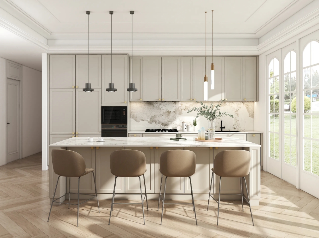 white shaker style cabinets​