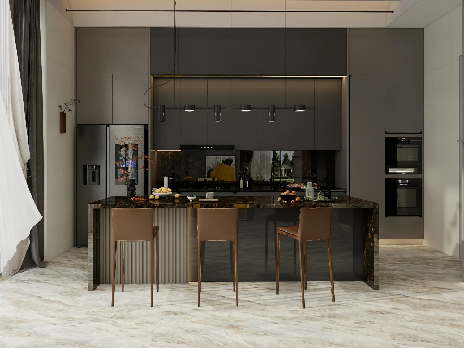 Brown Kitchen Cabinets Inspiration: Top 20 Ideas 33 Minimalist kitchen with brown kitchen cabinets and sleek modern design