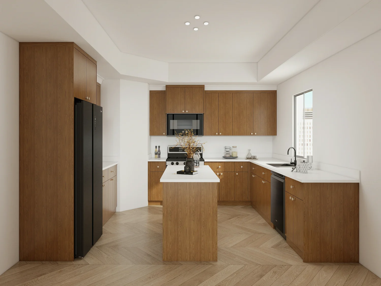 Brown Kitchen Cabinets Inspiration: Top 20 Ideas 25 Modern kitchen with brown kitchen cabinets and metallic hardware accents
