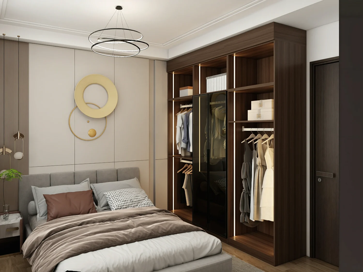 Flat closet doors in a modern room with minimalist design.