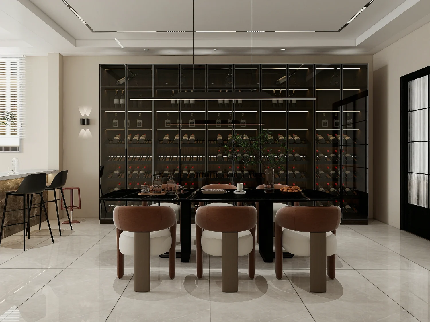 How to Choose the Best Wine Cabinets: Expert Buying Guide & Top Picks 1 Glass-door wine cabinet stocked with bottles behind modern dining table