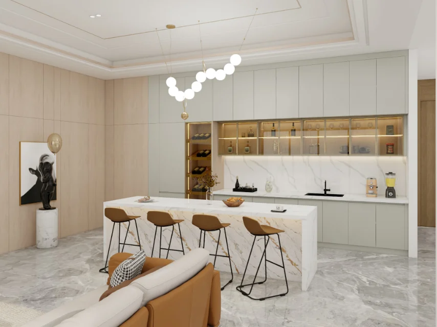 small kitchen cabinets with built-in wine and spice rack