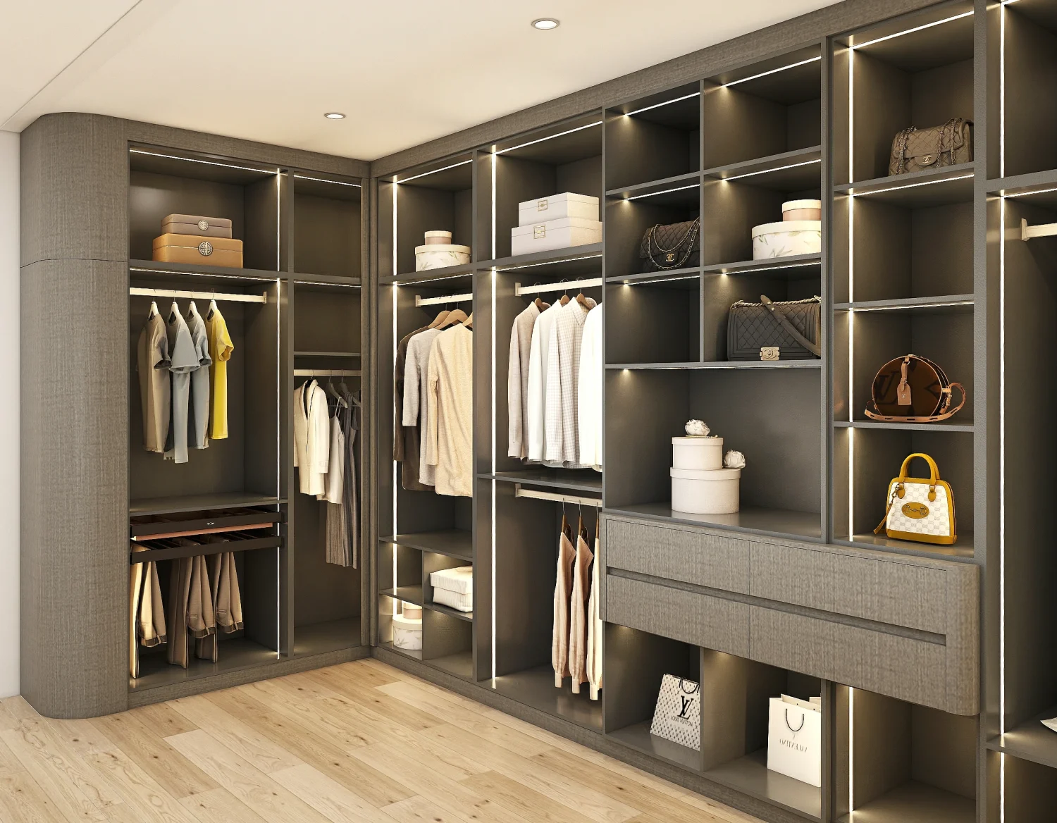 Smart closet doors with automatic features and modern design.