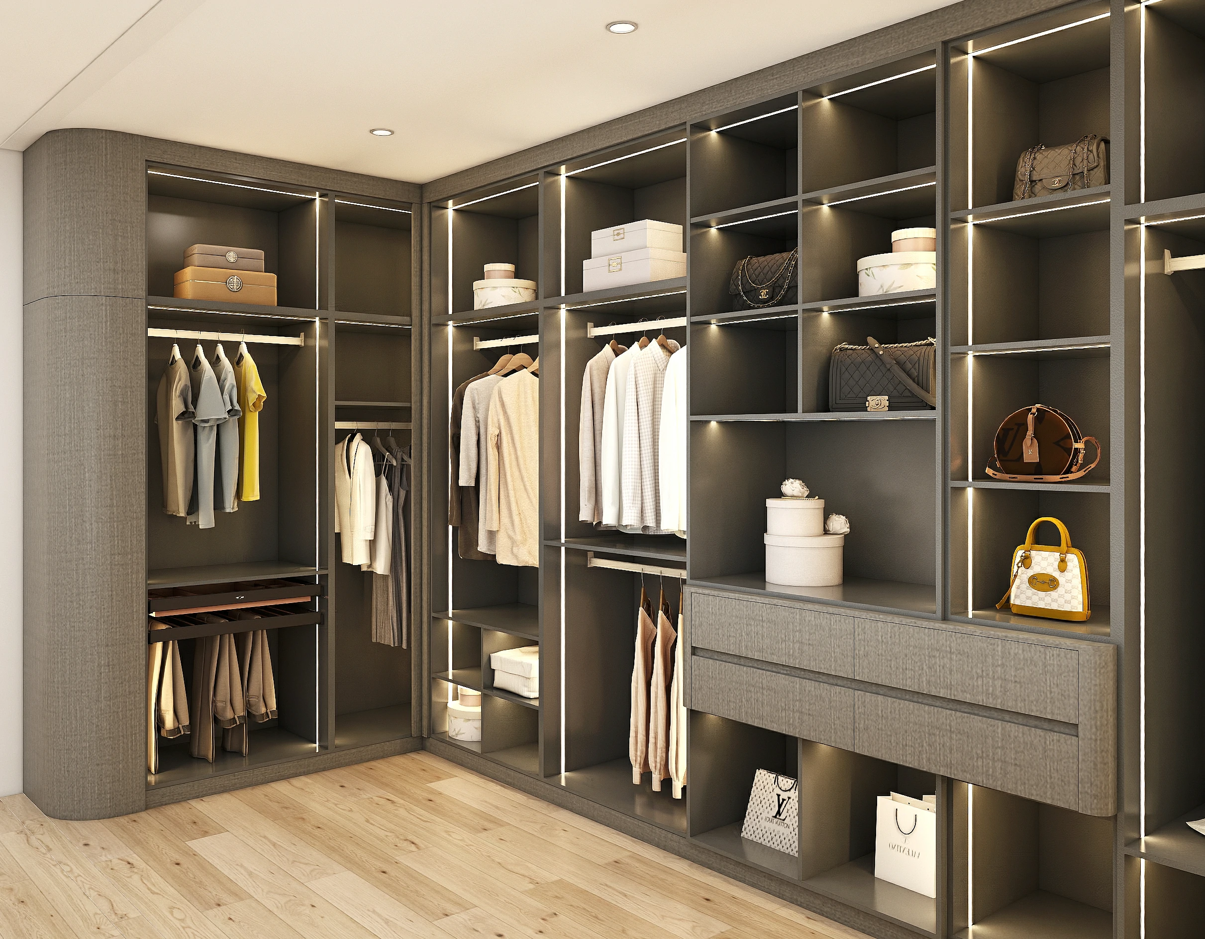 Smart closet doors with automatic features and modern design.