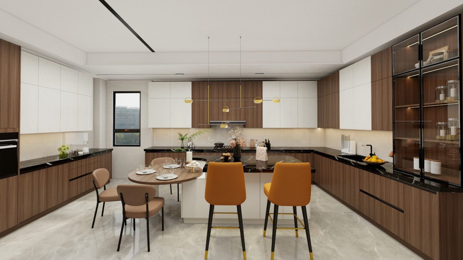 Contemporary Indonesian kitchen with tropical modern teak and bamboo cabinets, ventilated humidity-resistant design