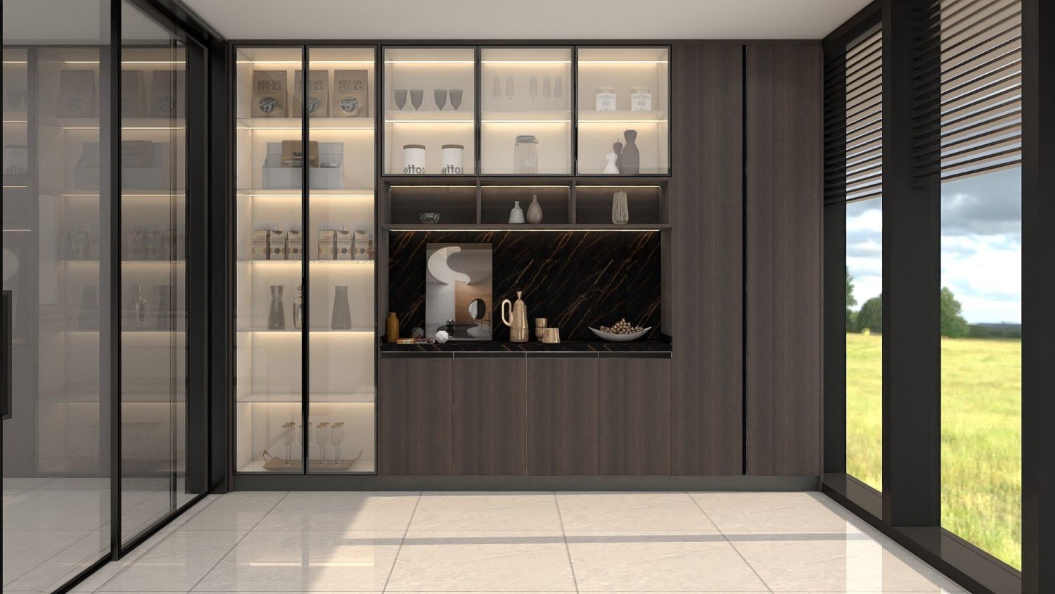 urban modern kitchen cabinets with glass doors sleek storage and industrial metal finishes bright natural light