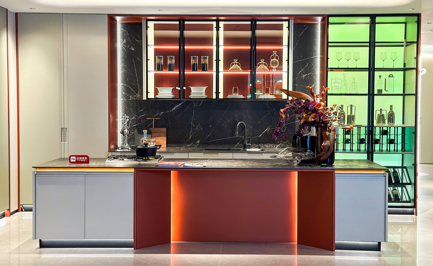Wine cabinet with smart lighting and stylish bar area for display