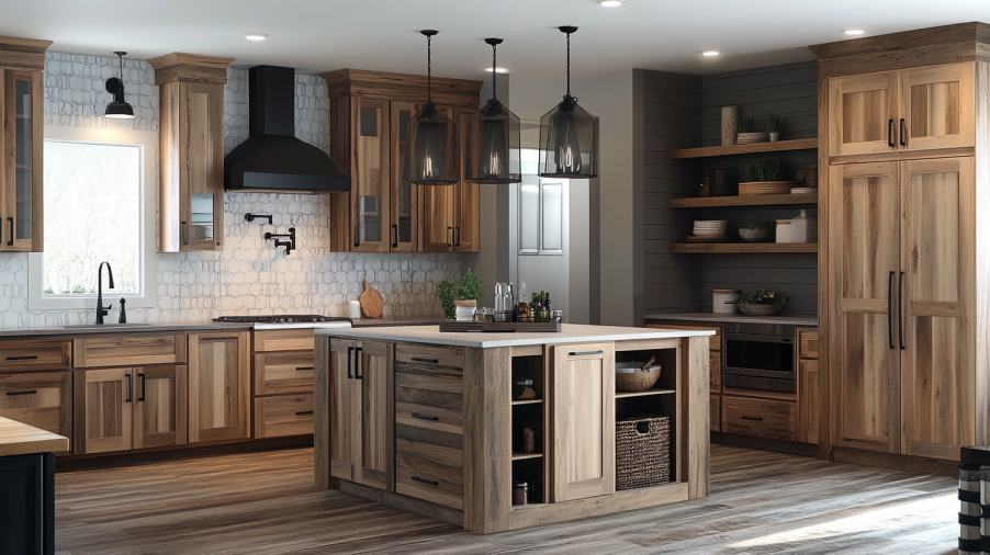 What are the Pros and Cons of Knotty Alder Cabinets? 1 Kitchen featuring knotty alder cabinets with rich wood grain and rustic charm.
