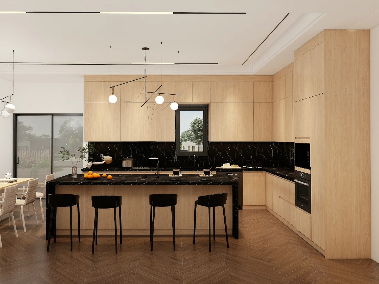 Spacious kitchen featuring modern laminate cabinets with a functional design.