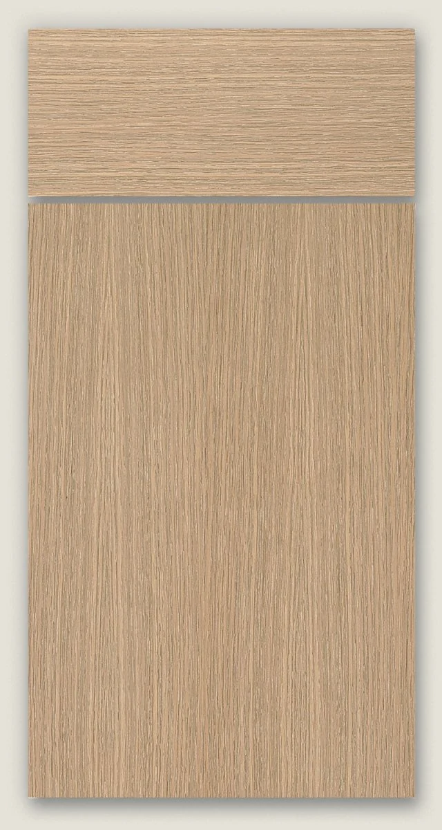 Light wood slab kitchen cabinet with a smooth, minimalist design, showcasing a flat, clean surface.