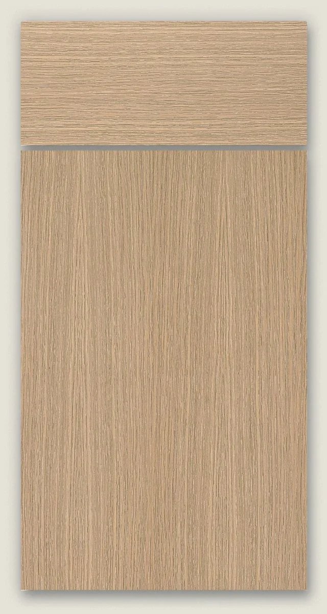 Light wood slab kitchen cabinet with a smooth, minimalist design, showcasing a flat, clean surface.