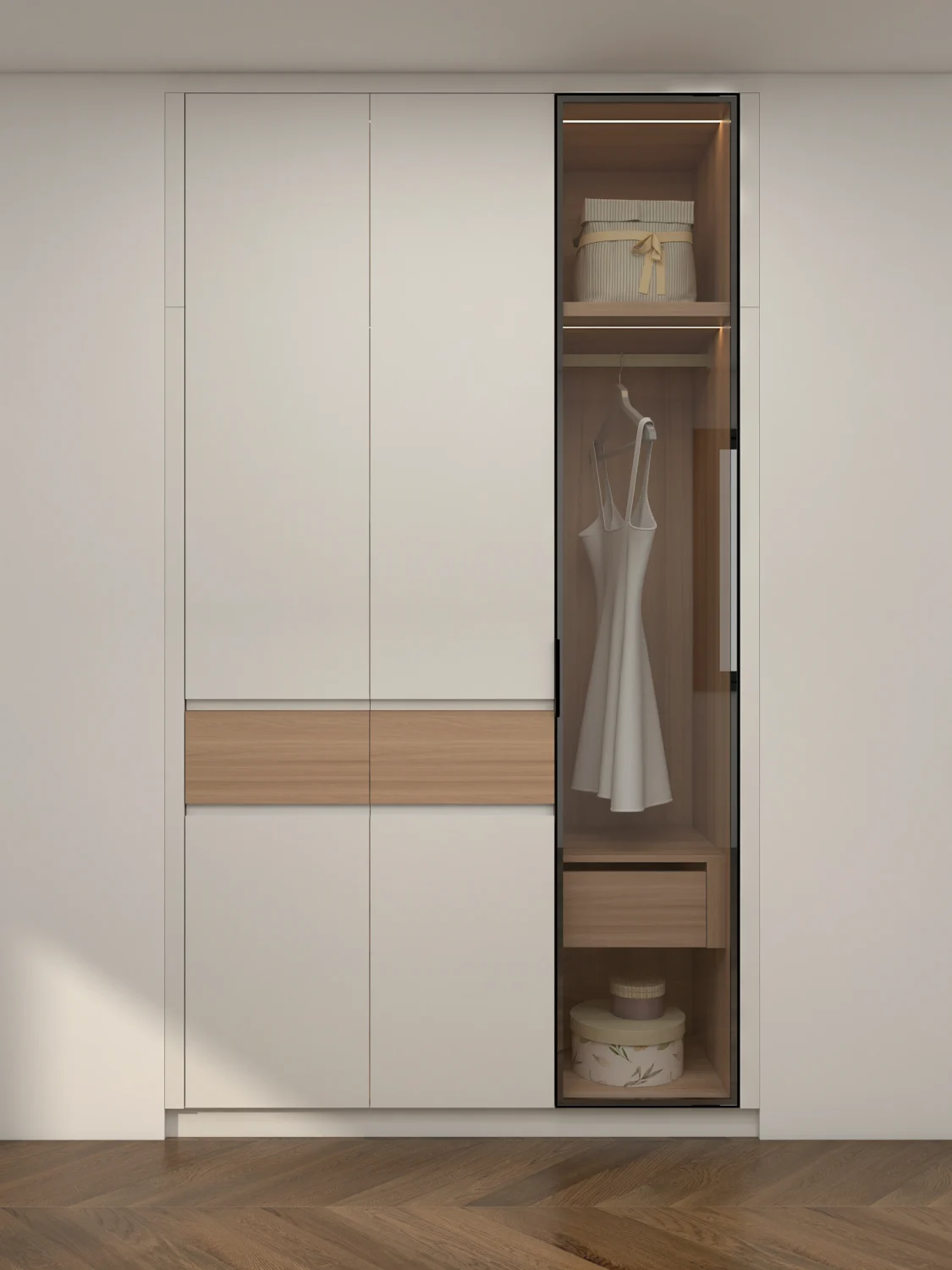 Maximizing Small Wardrobe Space: Space-Saving Tips & Clever Organization 1 Small wardrobe in white color, creating a bright and spacious feel.