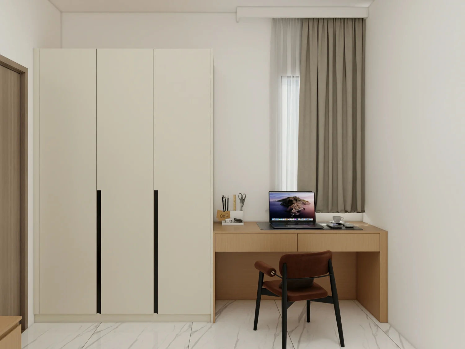 Maximizing Small Wardrobe Space: Space-Saving Tips & Clever Organization 2 Small wardrobe in beige tones, creating a calm and elegant atmosphere.