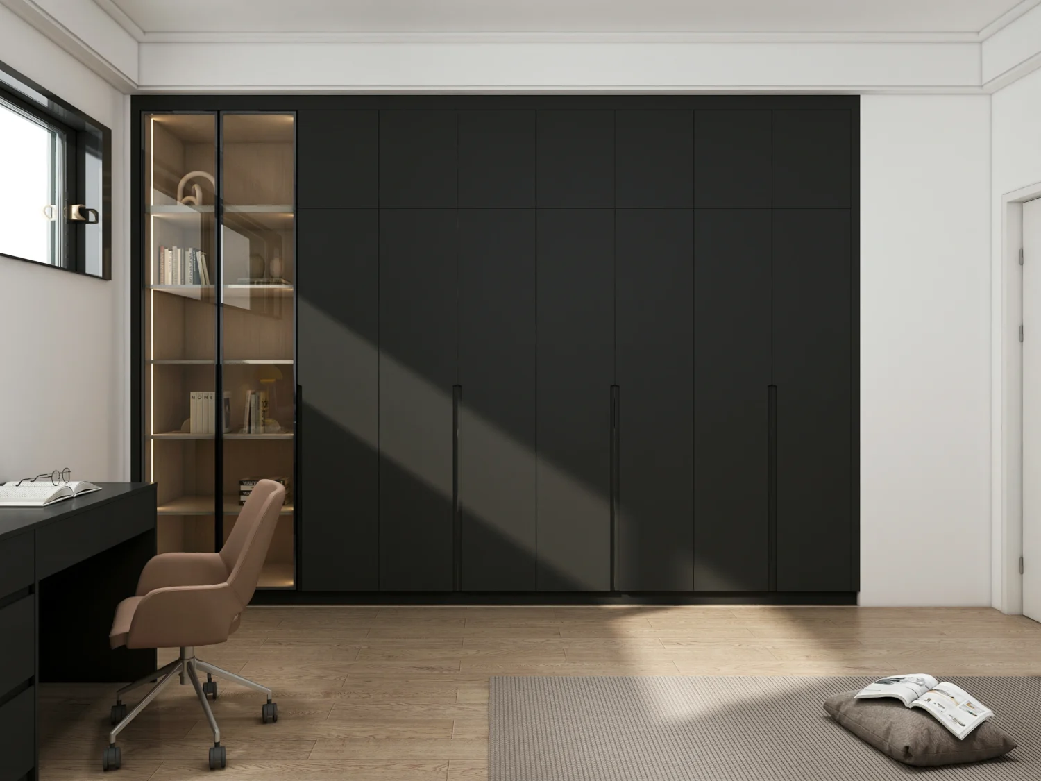 Maximizing Small Wardrobe Space: Space-Saving Tips & Clever Organization 4 Small wardrobe with dark accent colors, adding sophistication and depth.