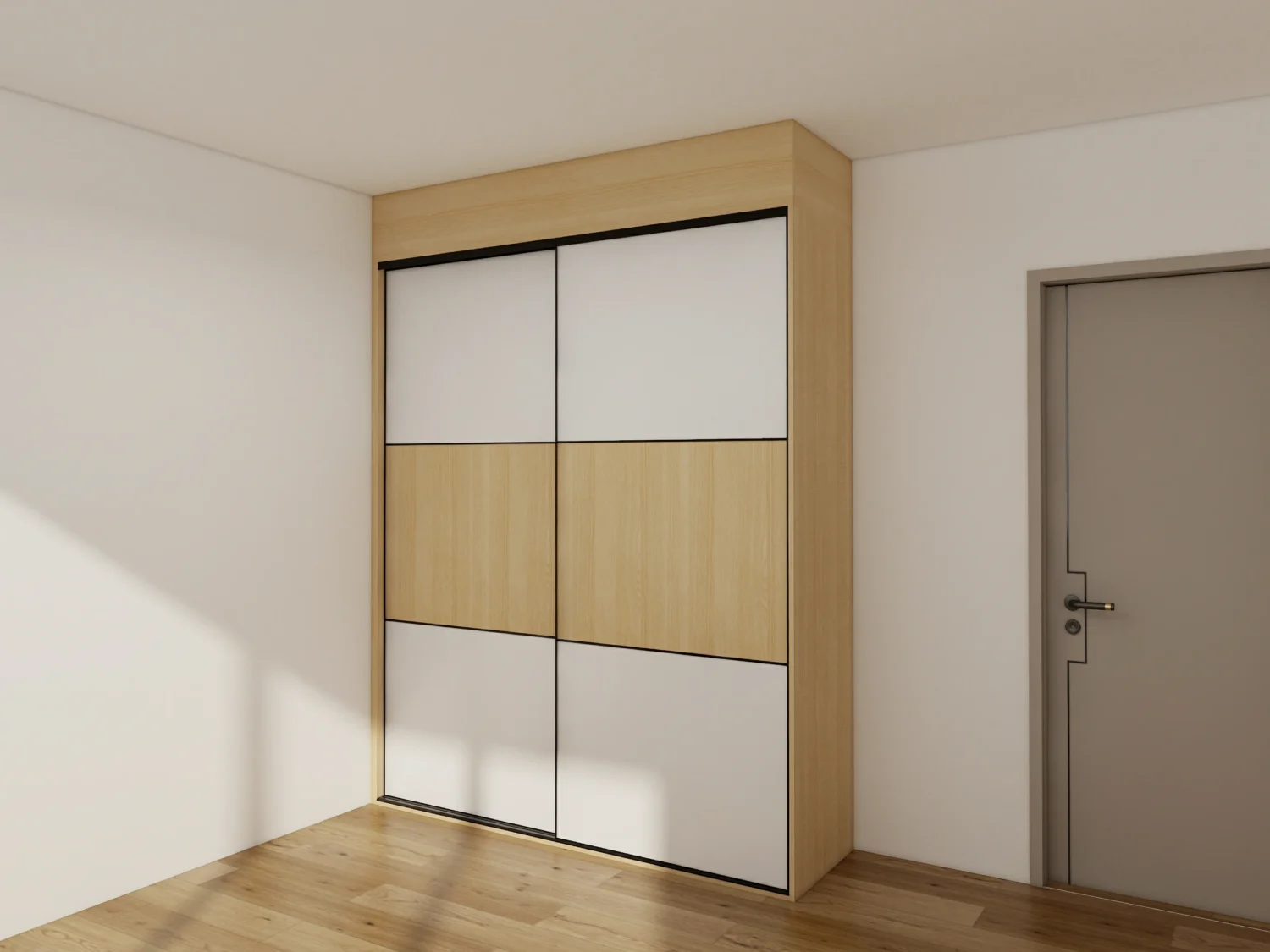 Small wardrobe with space-saving sliding doors for easier access.